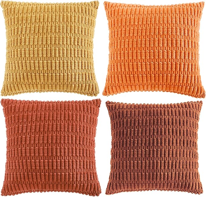 Fancy Homi Set of 4 Burnt Orange Fall Decorative Throw Pillow Covers 14x14 Inch - Image 8