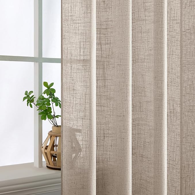 MIULEE Natural Linen Curtains 45 Inch Length 2 Panels - Image 5