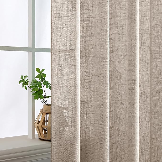 MIULEE Natural Linen Curtains 63 Inch Length 2 Panels - Image 5
