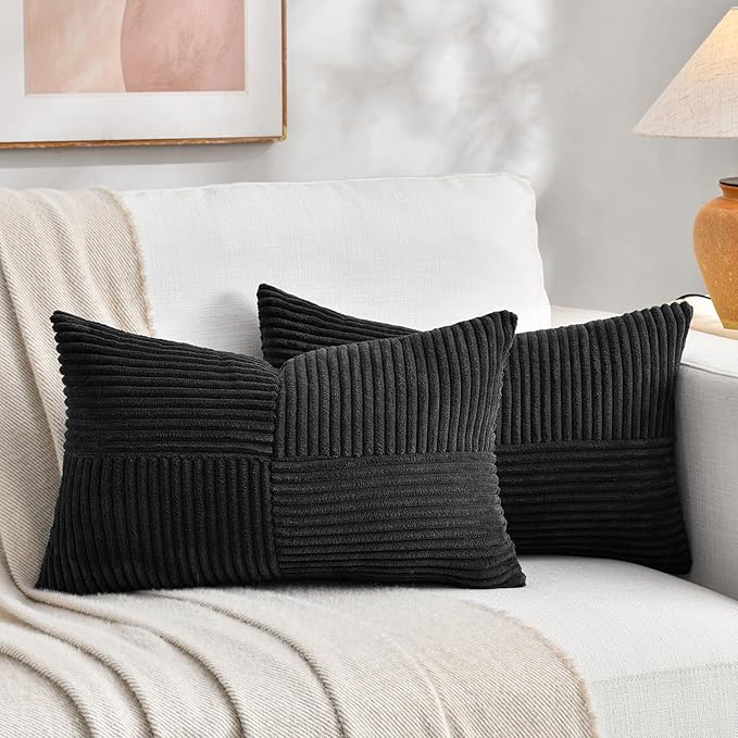 Fancy Homi 2 Packs Black Lumbar Decorative Throw Pillow Covers 16x28 Inch by Fancy+Homi