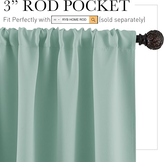 RYB HOME Blackout Cafe Curtains 30 inch Length, Short Light UV Heat Blocking - Image 2