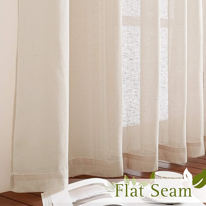 NICETOWN Semi Sheer Beige Curtains 84 inches Long, Grommet Retro Linen Curtains - Image 6