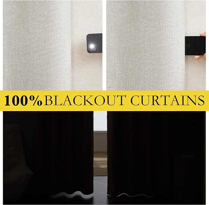 NICETOWN Extra Long Linen 100% Blackout Curtains 120 inches Length 2 Panels Set - Image 2