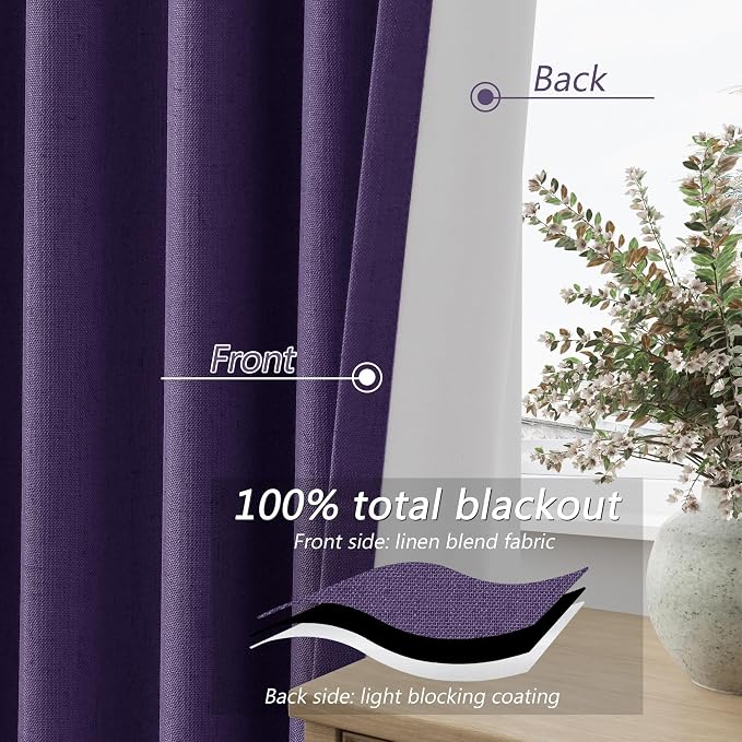 Guken 100% Blackout Curtains 102 Inch Length 2 Panels Set - Image 4