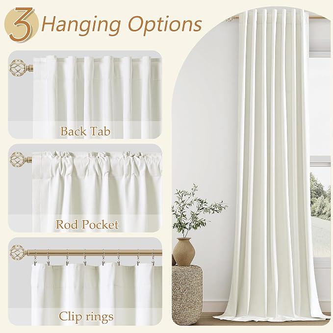 Guken Ivory 100% Blackout Linen Curtains 100 Inch Length 2 Panels Set - Image 6