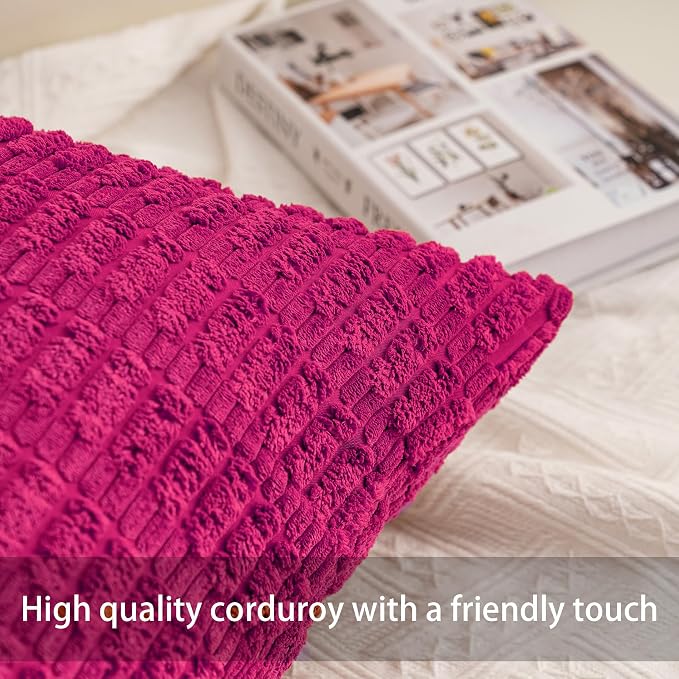 Pack of 2 Corduroy Decorative Throw Pillow Covers 22x22 Inch Soft Striped - Image 2