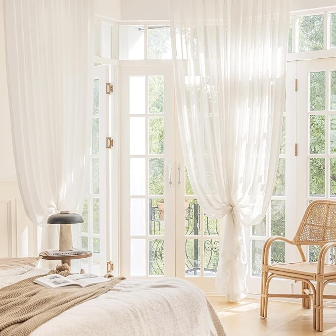 FMFUNCTEX Linen Sheer Curtains for Bedroom, Natural Flax Blend Window Draperies - Image 6
