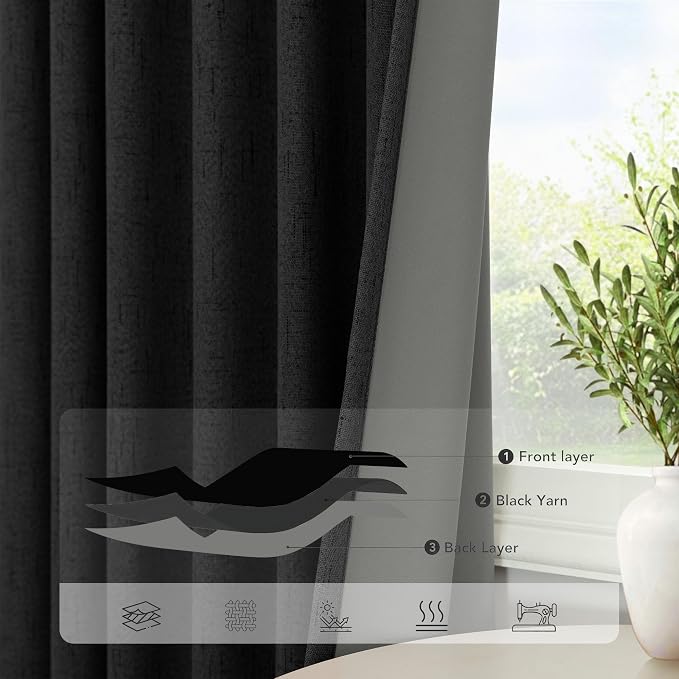 Pitalk Black Curtains for Bedroom 90 Inches Long Sound Proof Modern Window - Image 5
