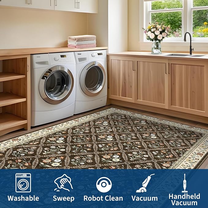 Runner Rug for Hallway Entryway 2.5x8 Farmhouse Floral Non-Slip Machine - Image 7