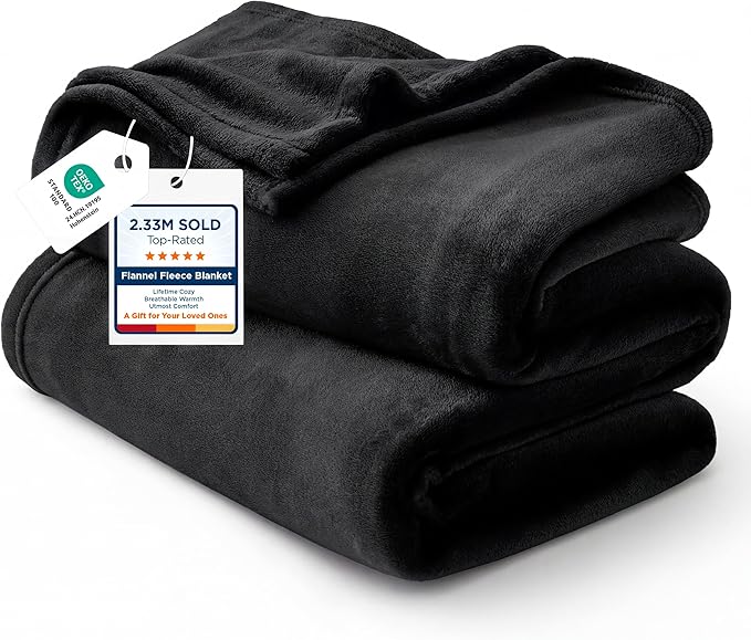 Bedsure GentleSoft Fleece Throw XL Blanket Black by BEDSURE