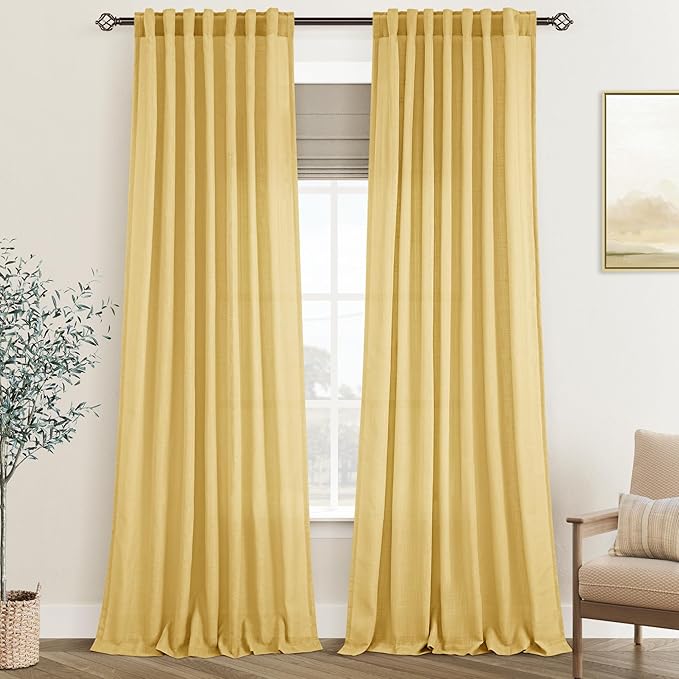 Gold Curtains for Living Room Back Tab Modern Farmhouse Semi Sheer Curtains 84 by Jolilight