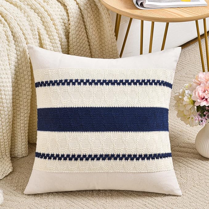 Fancy Homi Set of 1 Navy Blue Decorative Throw Pillow Covers 16x16 Inch by Fancy+Homi
