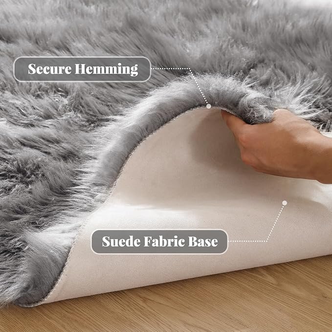 ORINOVA Light Grey Furry Washable Sheepskin Fur Area Rugs - Image 2