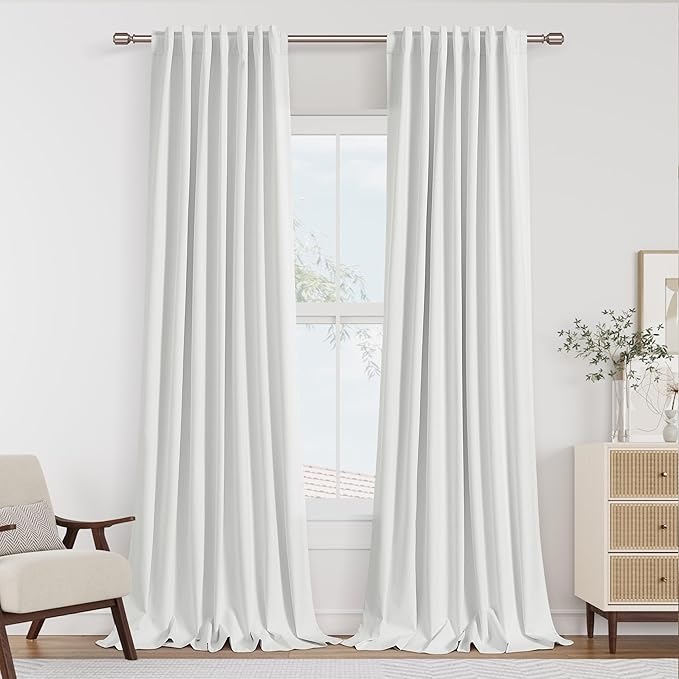 Guken White 100% Blackout Linen Curtains 108 Inch Length 2 Panels Set by Guken