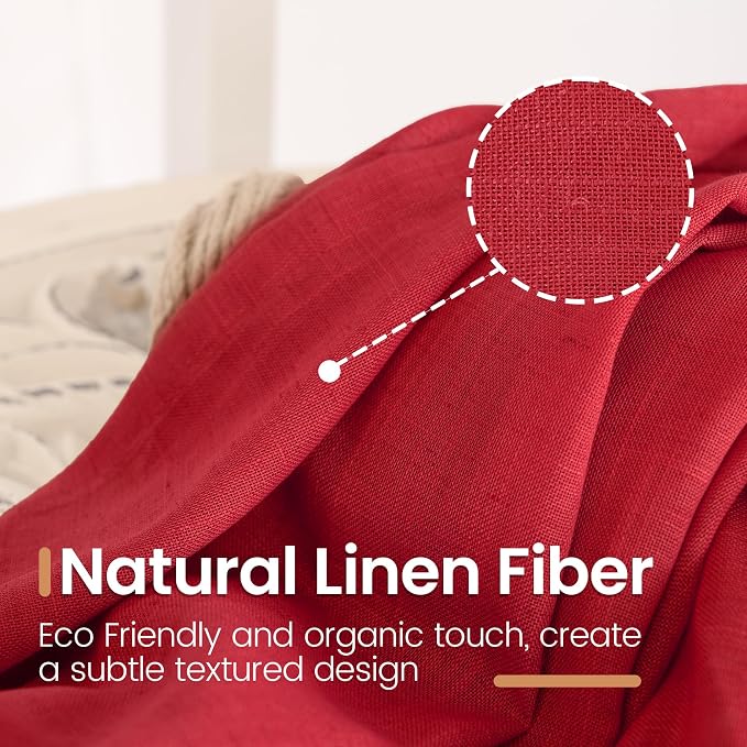 BGment Red Linen Curtains 54 Inch Length - Image 3