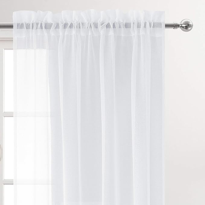 DWCN Sheer White Curtains 54 inch Length, Rod Pocket Solid Color Window - Image 2