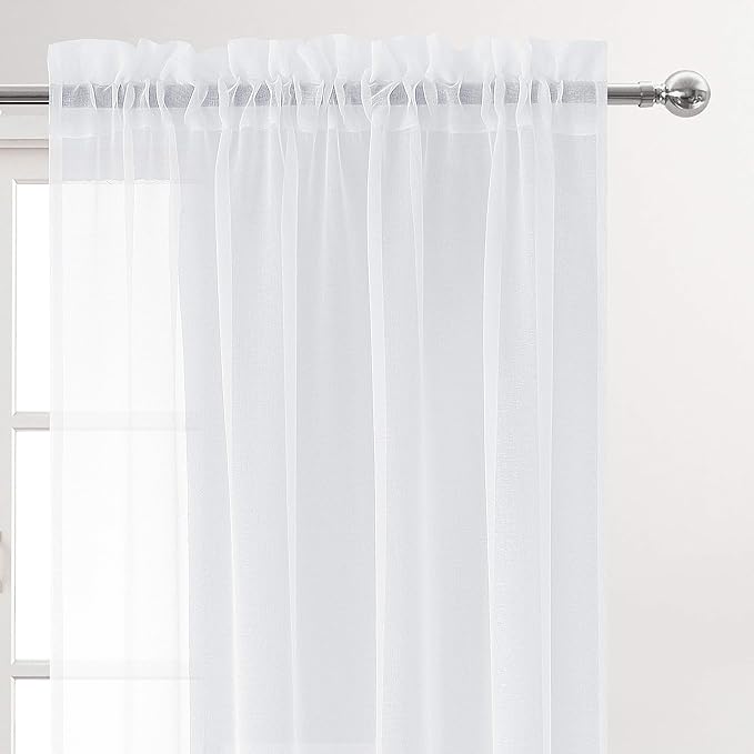 DWCN Sheer White Curtains 95 inch Length 2 Panels, Elegant Rod Pocket Solid - Image 2