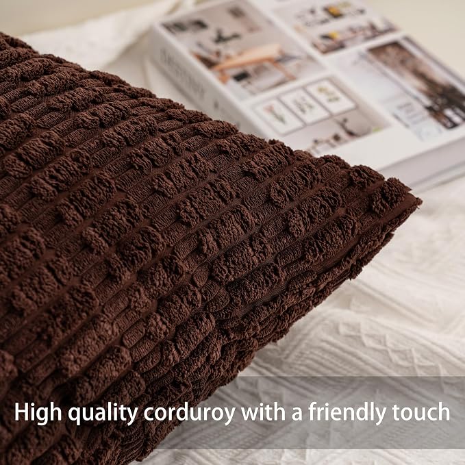 Pack of 2 Corduroy Decorative Throw Pillow Covers 12x20 InchSoft Boho Striped - Image 3