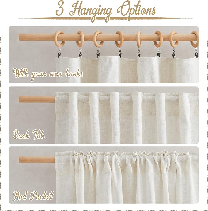 NICETOWN Linen Curtains & Drapes 95 inch Length 2 Panels, Rod Pocket & Back Tab - Image 3