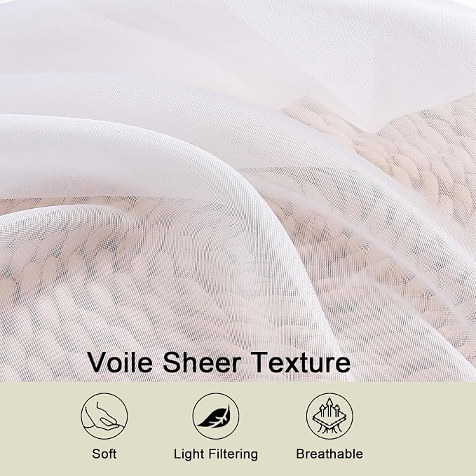 White Sheer Curtains 84 Inches Long 2 Panels Set - Image 4