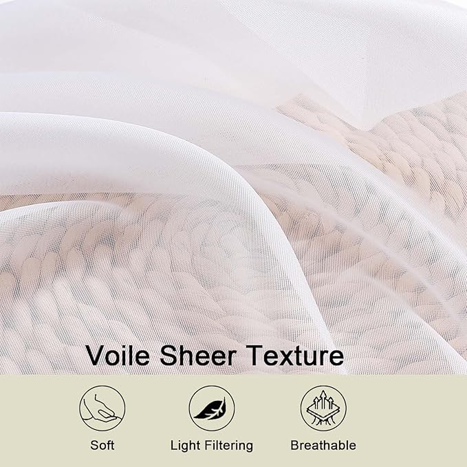 White Sheer Curtain for Bedroom Living Room 78 Inches Long 2 Panels Set - Image 3