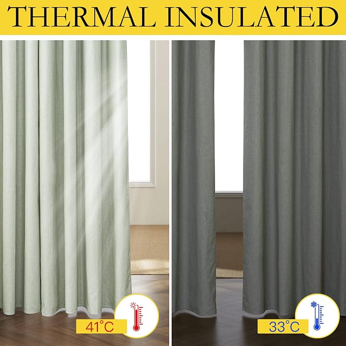 NICETOWN Sage Green High-End Thermal Flax Linen Curtains, Full Blackout Privacy - Image 4