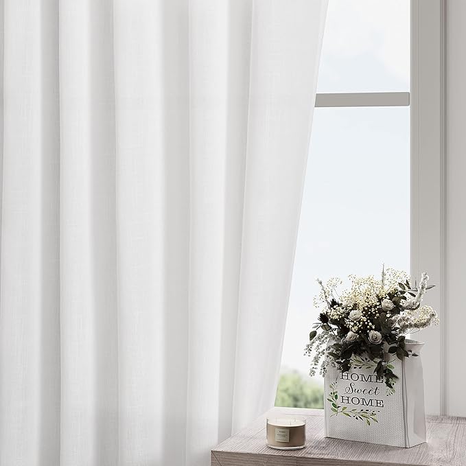Nanspring Linen White Curtains 118 Inch Extra Long - Image 4