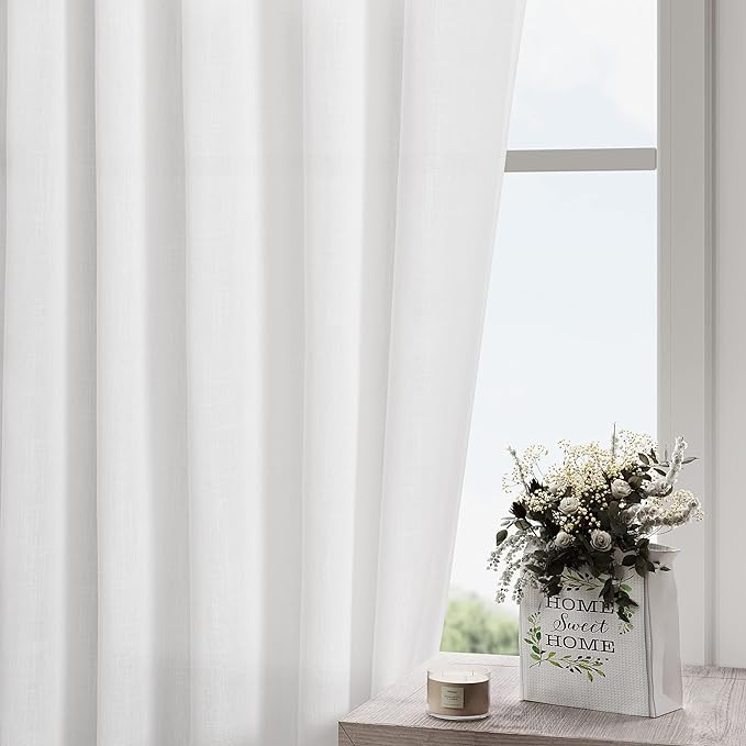 Nanspring White Linen Curtains 2 Panels Set - Image 4
