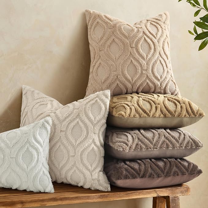 decorUhome Throw Pillow Covers 18x18 Inch Set of 2, Soft Plush Faux Wool Light - Image 2