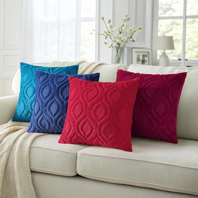 decorUhome Throw Pillow Covers 16x16 Inch Set of 2, Soft Plush Faux Wool Dark - Image 5
