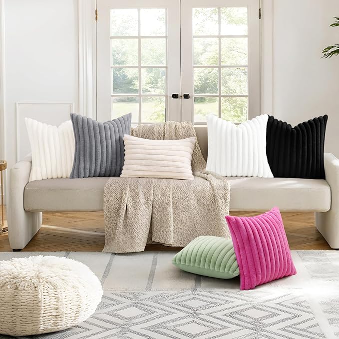 decorUhome Cozy Faux Fur Throw Pillow Covers 26x26 Set of 2 Decorative Soft - Image 7