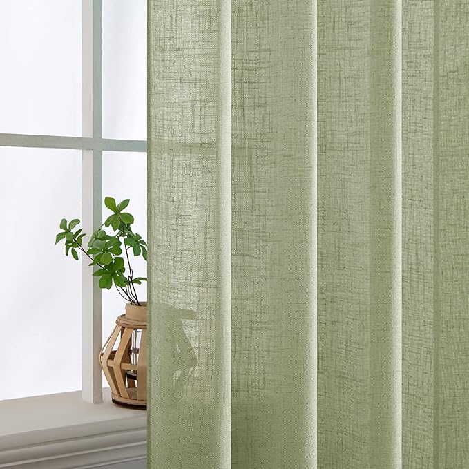 MIULEE Sage Green Linen Curtains 90 Inch Long - Image 5