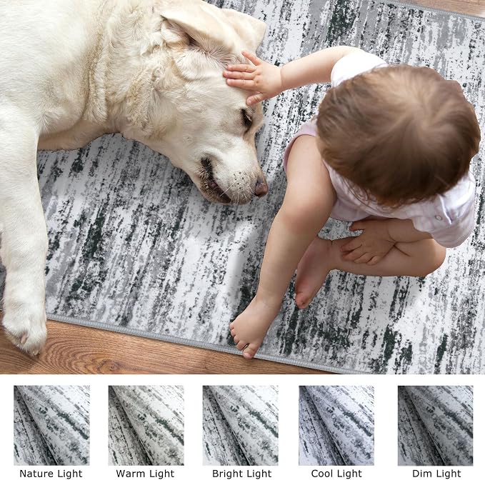 Lansny Modern Abstract Bedroom Runner Rug 2x7, Non-Slip Soft Thin Faux Wool Mat - Image 3