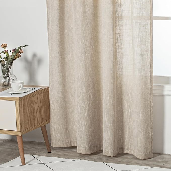 MYSKY HOME Cotton Curtains for Living Room Farmhouse Semi Sheer Light Filtering - Image 5