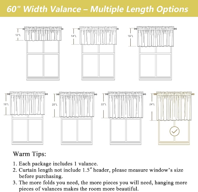 White Valances for Windows, Light Filtering Faux Linen Textured Small Short - Image 3