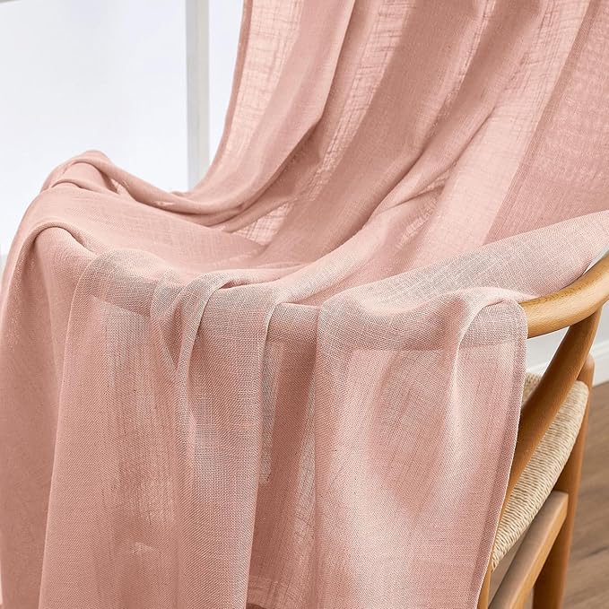 MIULEE Blush Pink Linen Curtains 96 Inches Long 2 Panels - Image 6