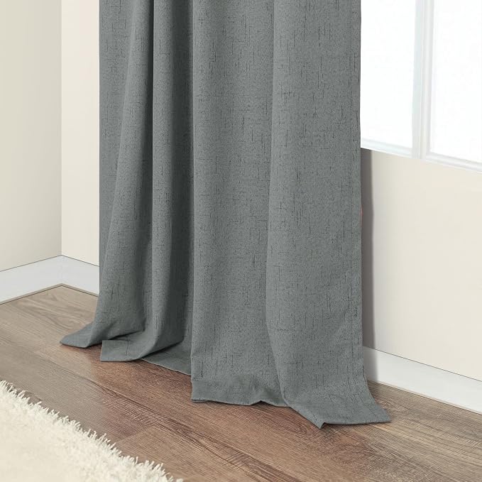 Charcoal Grey Curtains for Bedroom 2 Panel Set 63 Inch Length 100% Blackout - Image 8