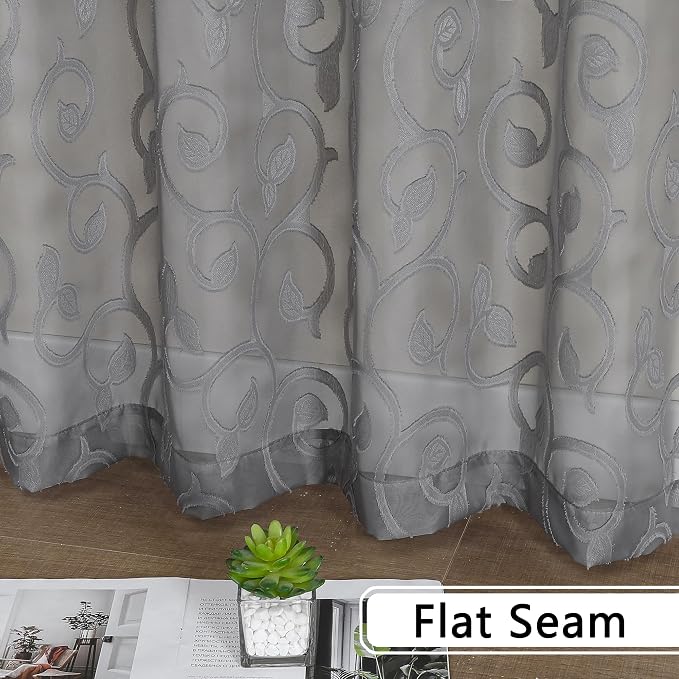 OWENIE Furman Grey Sheer Curtains 72 inches Long 2 Panels Set, Light Filtering - Image 7