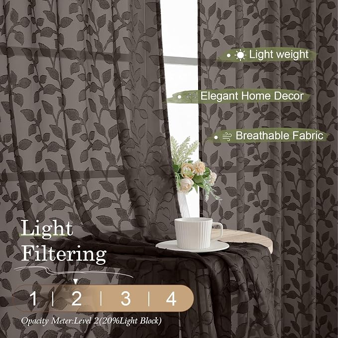 Chyhomenyc Chocolate Sheer Curtains 84 Inch Length 2 Panels Set, Light - Image 2