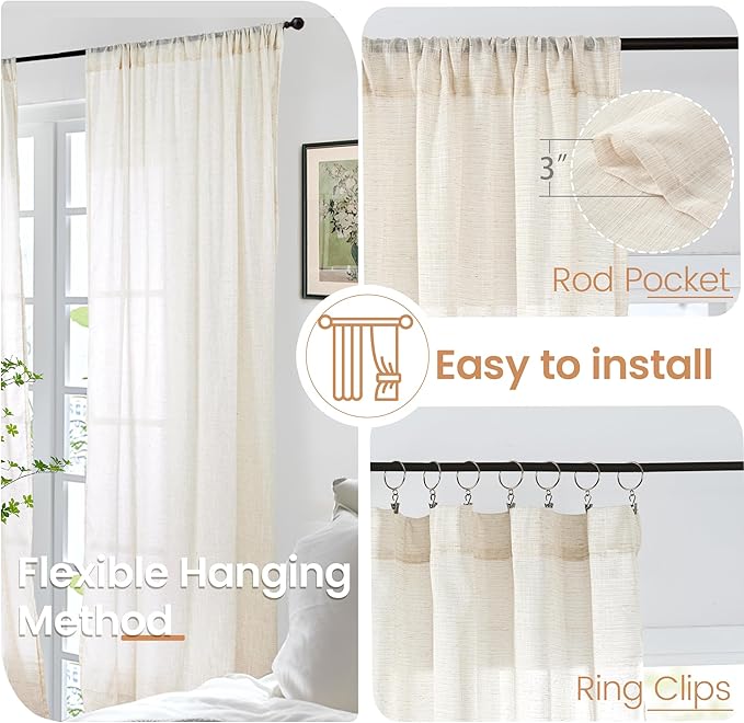 BGment Beige Linen Curtains 80 Inches Long - Image 6