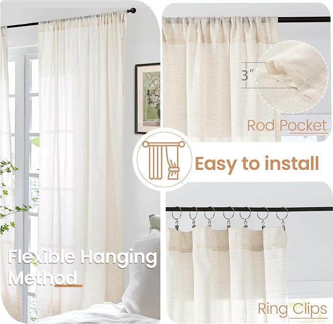 BGment Beige Linen Curtains 40 Inch Length - Image 6