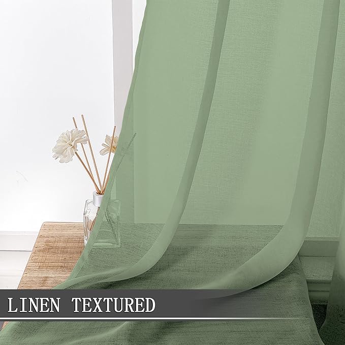 Tollpiz Short Sheer Curtain Linen Textured Bedroom Curtains Sheer Light - Image 2