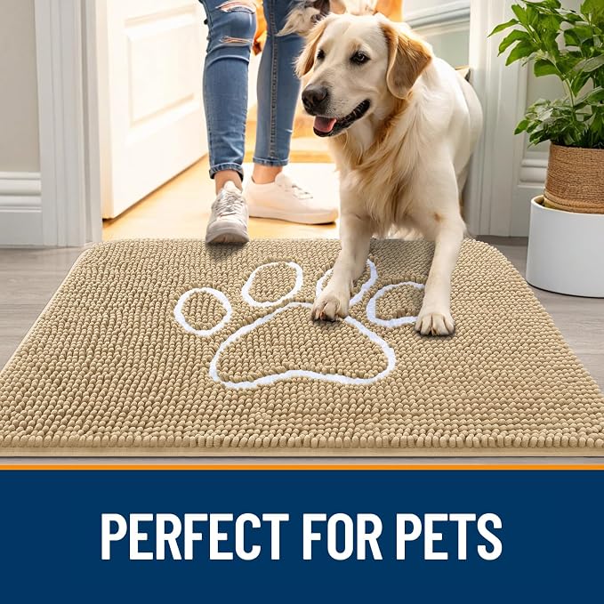 OLANLY Dog Door Mat for Muddy Paws 40x32, Paw Print Design, Absorbs Moisture - Image 6