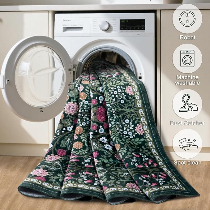 Round Area Rug for Living Room: 6 ft Floral Washable Circle Rug Soft Boho - Image 7