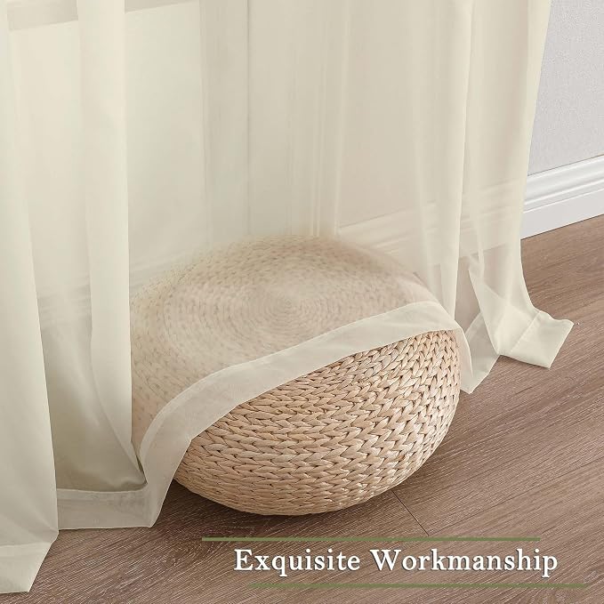 Lecloud Cream Sheer Curtains 84 Inches Long 2 Pcs, Dual Rod Pocket Breathable - Image 7