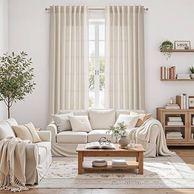 Boho Linen Curtains for Living Room 100 Inches Long Light Filtering Semi Sheer - Image 6