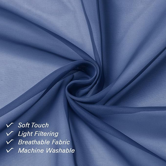 Lecloud Royal Blue Sheer Curtains 63 Inch Length 2 Panels Set, Voile Solid - Image 3