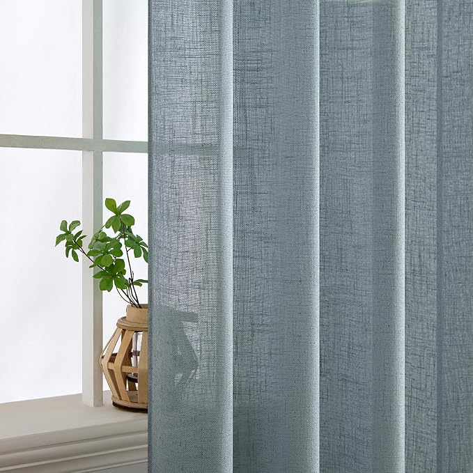 MIULEE Dusty Blue Linen Curtains 108 Inches Long 2 Panels - Image 5