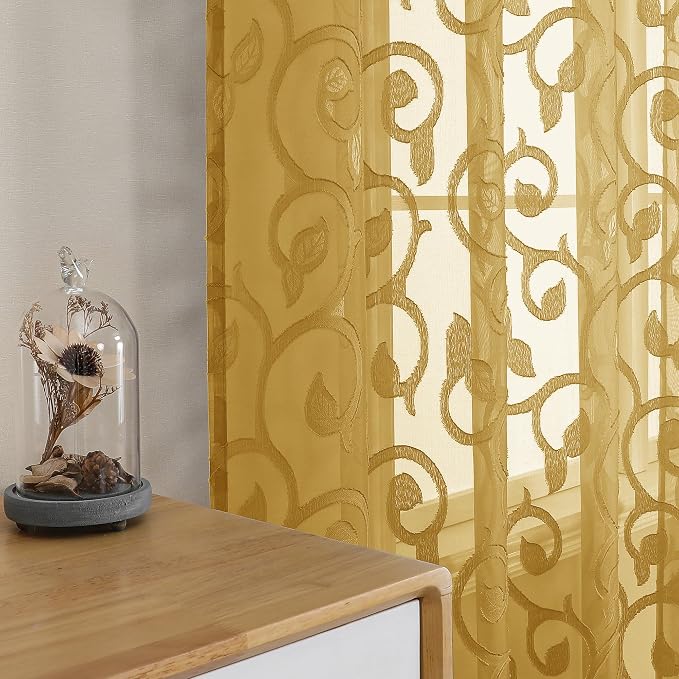 OWENIE Furman Gold Sheer Curtains 63 inch Length - Image 5