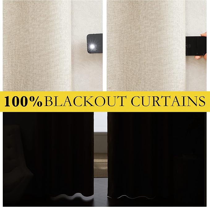 NICETOWN 100% Absolutely Blackout Linen Curtains - Image 3